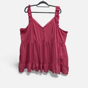 Torrid Women’s Pink Babydoll Eyelet Trim Blouse Size 5 5X Top
